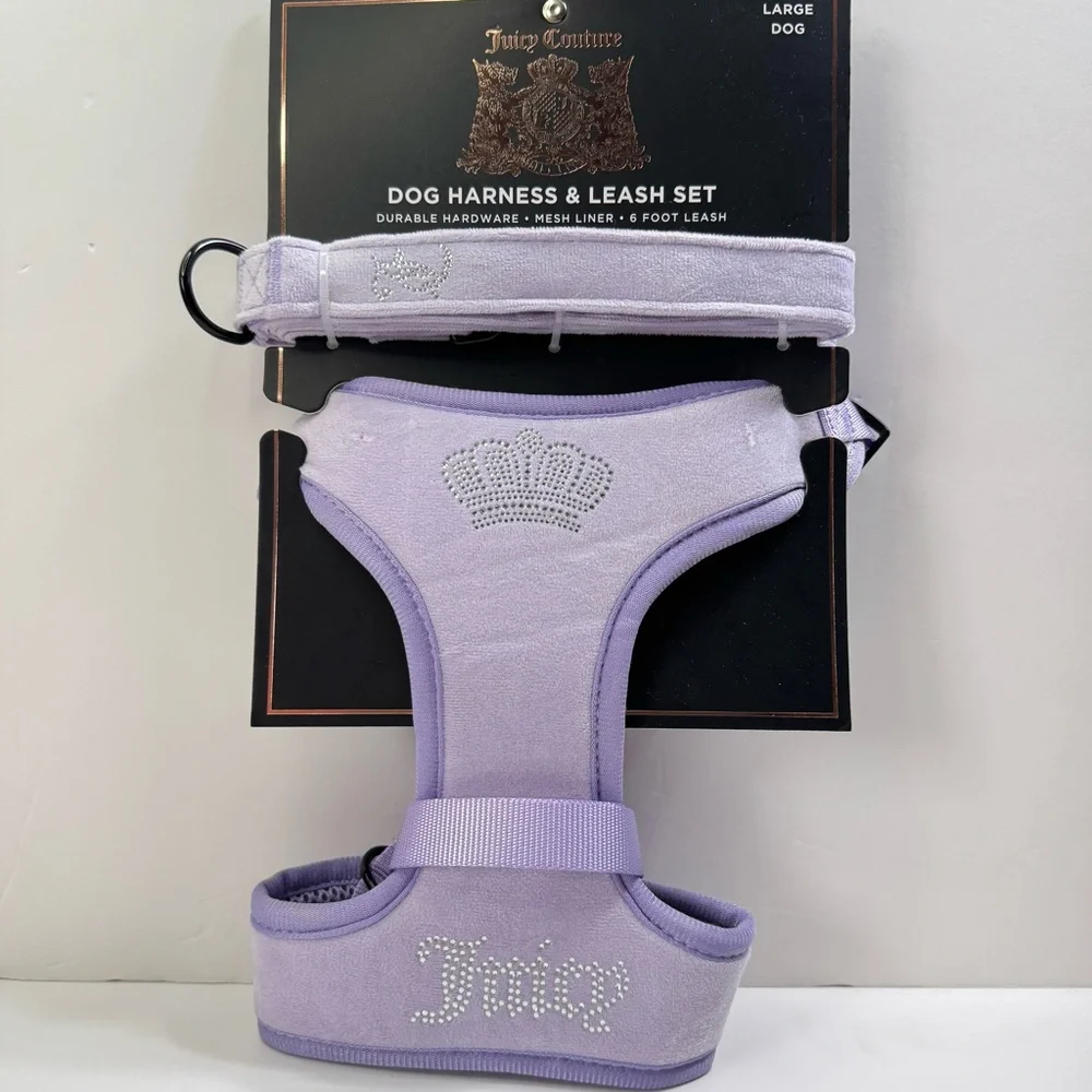 Juicy Couture Bling Velour Pet Harness and Leash Set - Purple - Large Dog - Picture 1 of 5